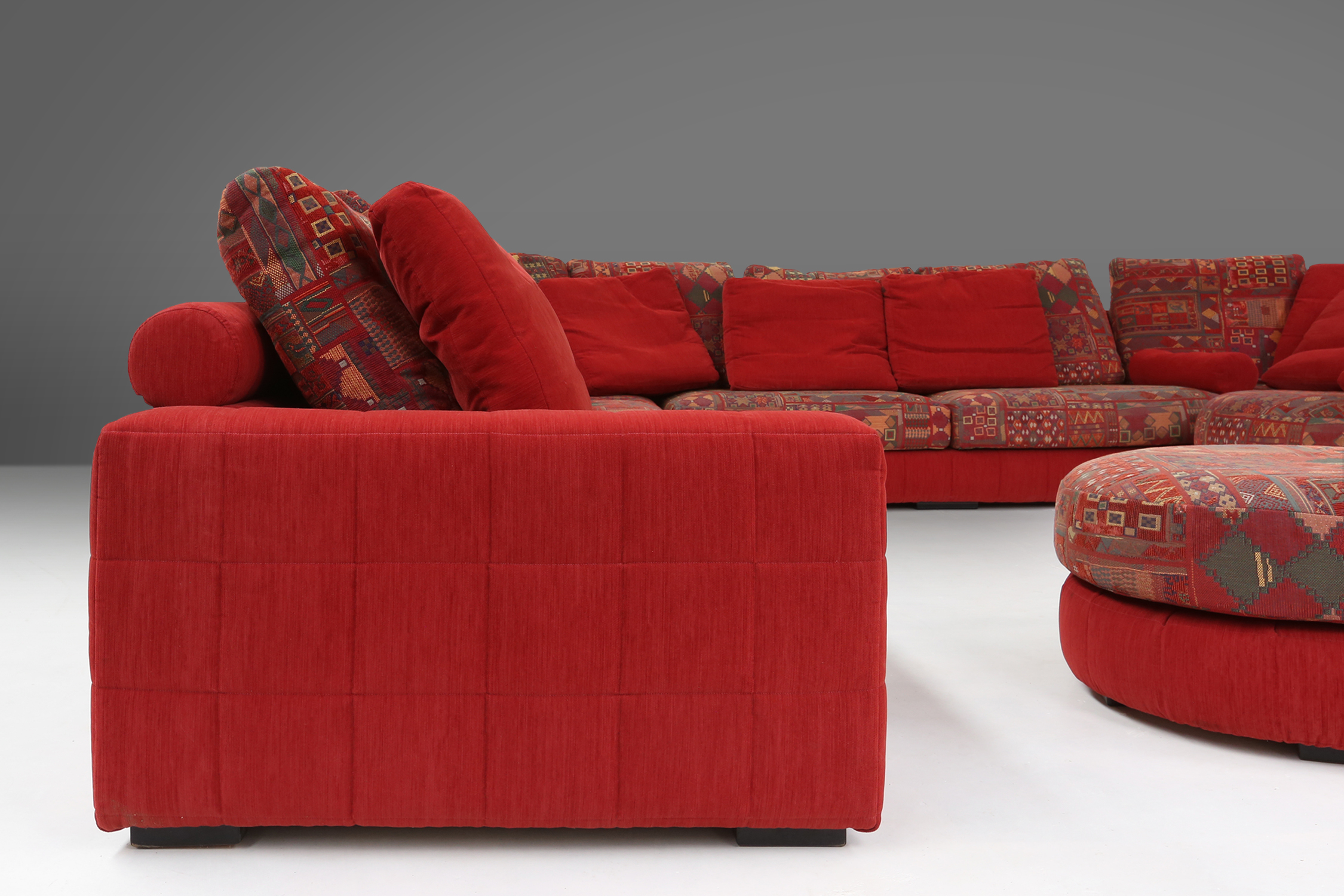 Roche Bobois modular sofa in red and patterned upholstery 1980thumbnail